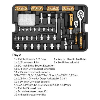 DEKO 258-Piece Tool Kit - Rolling Trolley Box, Portable Mechanic Set with Socket Wrenches & Hand Tools for Auto Repair, Truck Accessories 53  pcstoolset