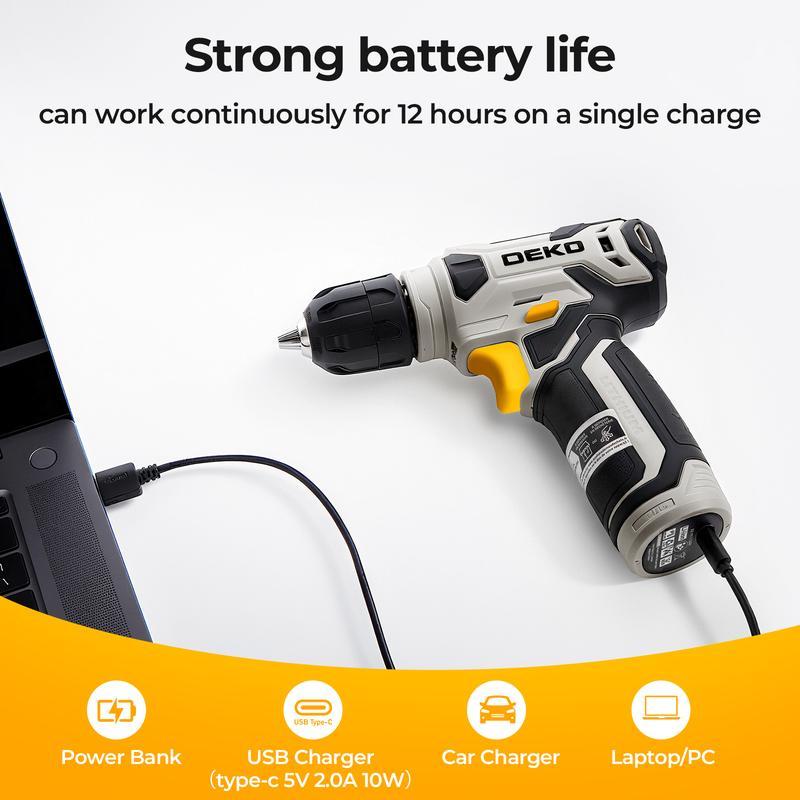 DEKOPRO 126-Piece 8V Cordless Drill Driver and  Tool Set, All-in-One Portable Repair Tool Kit, Professional Household Basic Hand Repair Tool Set