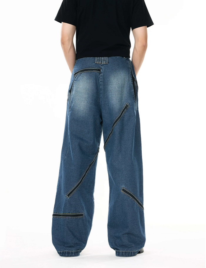 Minimalist Style Knife-cut Zipper Jeans