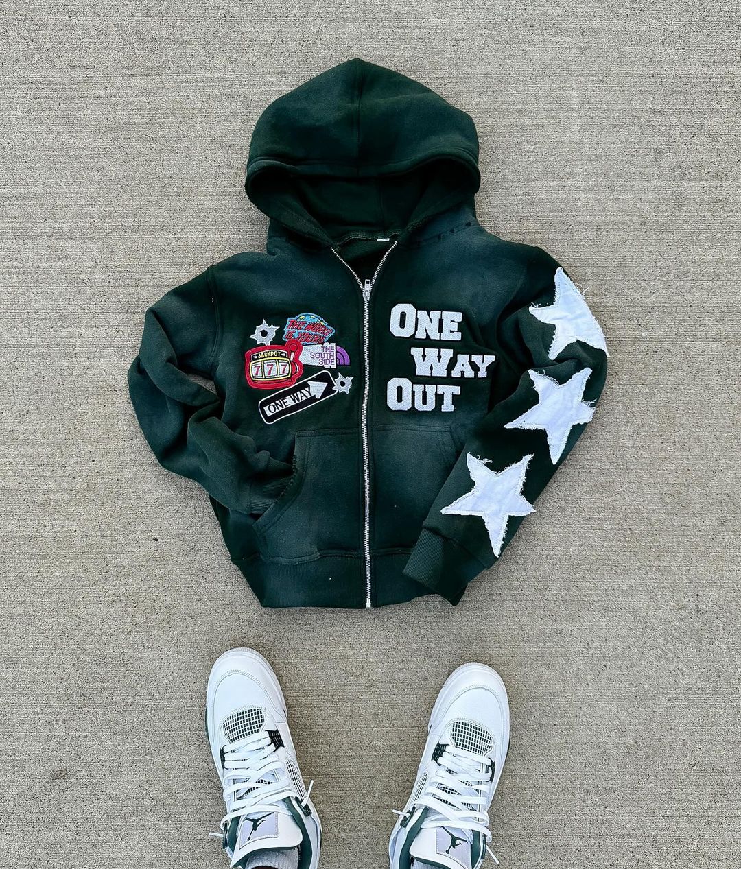 Streetwear Patched Zip-Up Hoodie