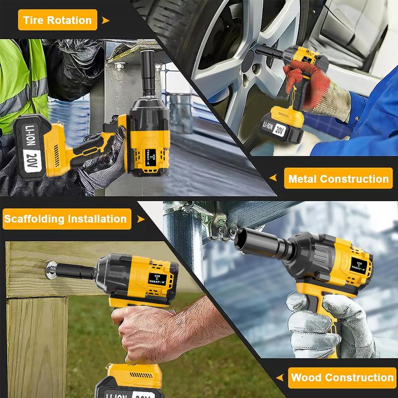 800 Nm (590 ft-lbs) High-Torque Cordless Impact Wrench and Drill Set (Yellow), 1/2-inch Cordless Impact Gun with 4.0Ah Battery, Fast Charger, 5 Sockets, Storage Case, and Variable Speed ​​Shifter. Suitable for Automotive, Home, and DIY Tools.