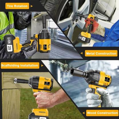 800 Nm (590 ft-lbs) High-Torque Cordless Impact Wrench and Drill Set (Yellow), 1/2-inch Cordless Impact Gun with 4.0Ah Battery, Fast Charger, 5 Sockets, Storage Case, and Variable Speed ​​Shifter. Suitable for Automotive, Home, and DIY Tools.