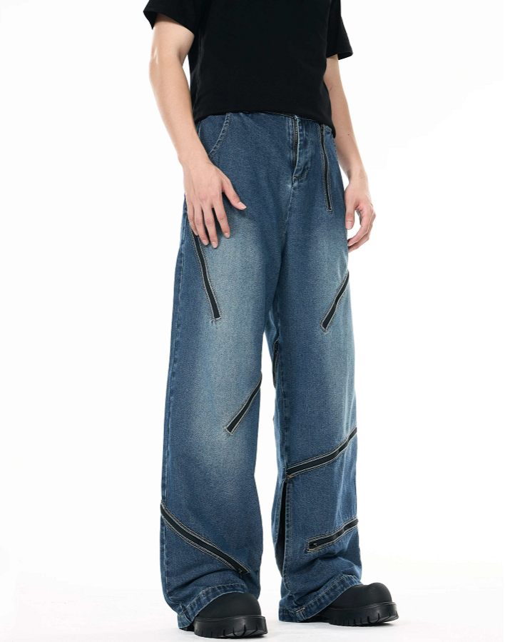 Minimalist Style Knife-cut Zipper Jeans