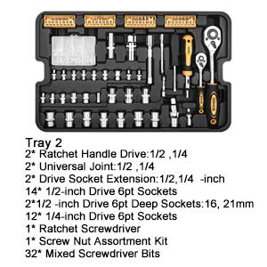 DEKO 258-Piece Tool Kit - Rolling Trolley Box, Portable Mechanic Set with Socket Wrenches & Hand Tools for Auto Repair, Truck Accessories 53  pcstoolset