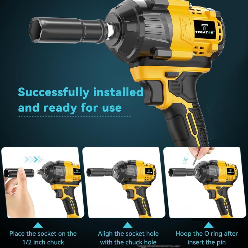 800 Nm (590 ft-lbs) High-Torque Cordless Impact Wrench and Drill Set (Yellow), 1/2-inch Cordless Impact Gun with 4.0Ah Battery, Fast Charger, 5 Sockets, Storage Case, and Variable Speed ​​Shifter. Suitable for Automotive, Home, and DIY Tools.