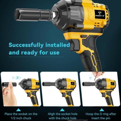 800 Nm (590 ft-lbs) High-Torque Cordless Impact Wrench and Drill Set (Yellow), 1/2-inch Cordless Impact Gun with 4.0Ah Battery, Fast Charger, 5 Sockets, Storage Case, and Variable Speed ​​Shifter. Suitable for Automotive, Home, and DIY Tools.
