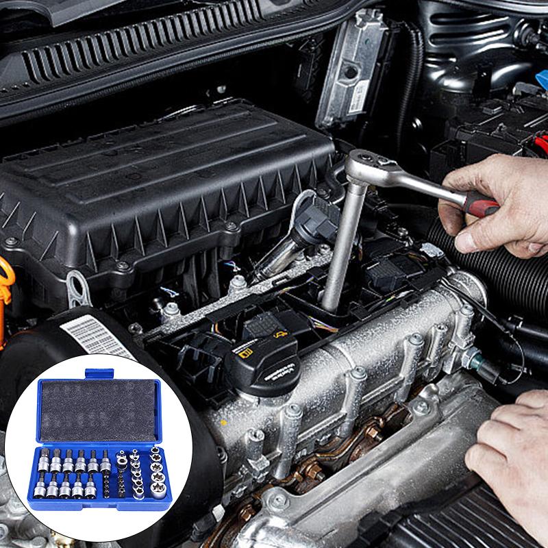 Drive Torx Star Bit sockets CR-V E-Socket Set Handheld Tool - 34 Pcs, Star Socket Set For Hand Use Work On Cars, Trucks, Machinery, and Other Jobs With Storage Case, Blue