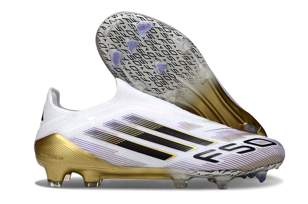 F50 Elite Laceless FG Road to Glory - Footwear White/Core Black/Gold Metallic