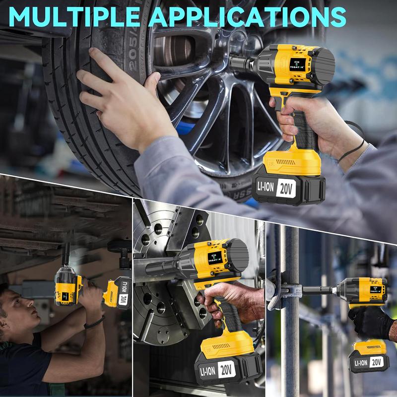 800 Nm (590 ft-lbs) High-Torque Cordless Impact Wrench and Drill Set (Yellow), 1/2-inch Cordless Impact Gun with 4.0Ah Battery, Fast Charger, 5 Sockets, Storage Case, and Variable Speed ​​Shifter. Suitable for Automotive, Home, and DIY Tools.