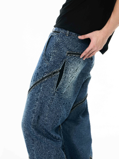 Minimalist Style Knife-cut Zipper Jeans