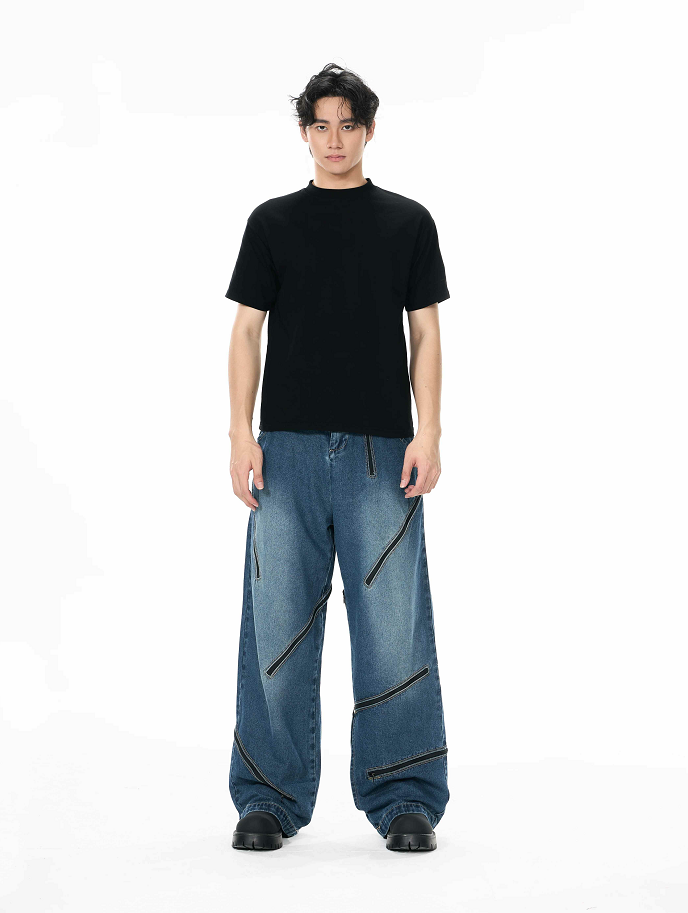 Minimalist Style Knife-cut Zipper Jeans
