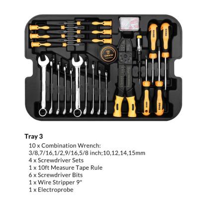 DEKO 258-Piece Tool Kit - Rolling Trolley Box, Portable Mechanic Set with Socket Wrenches & Hand Tools for Auto Repair, Truck Accessories 53  pcstoolset