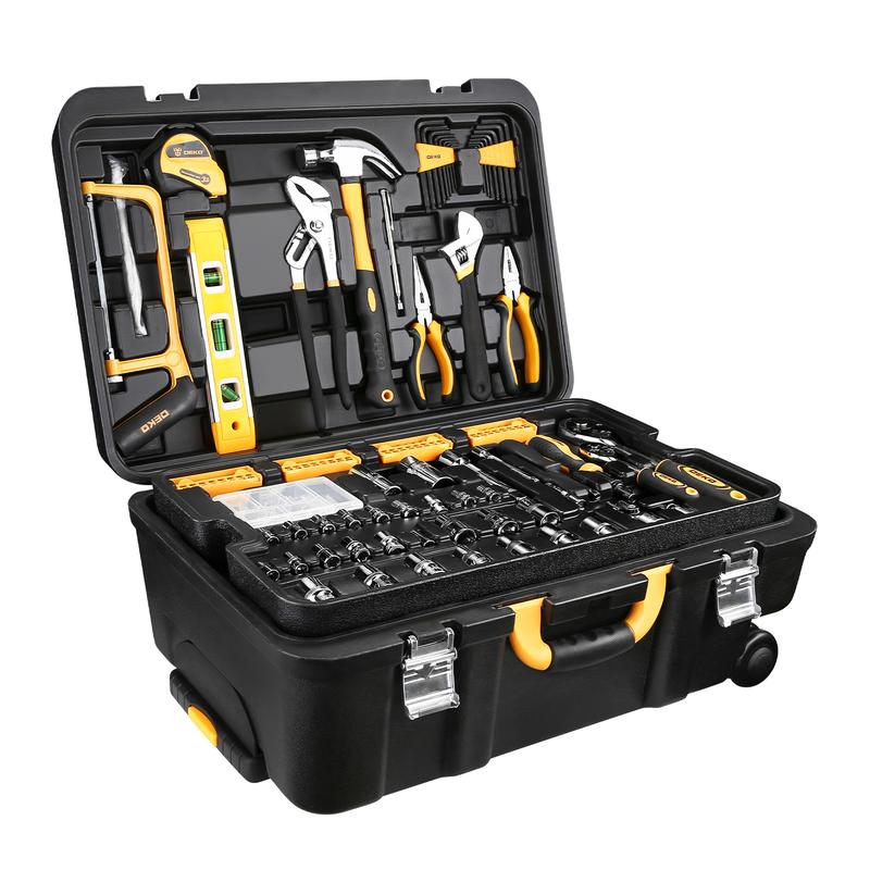 DEKO 258-Piece Tool Kit - Rolling Trolley Box, Portable Mechanic Set with Socket Wrenches & Hand Tools for Auto Repair, Truck Accessories 53  pcstoolset