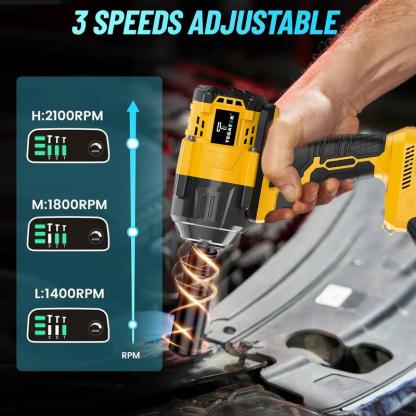 800 Nm (590 ft-lbs) High-Torque Cordless Impact Wrench and Drill Set (Yellow), 1/2-inch Cordless Impact Gun with 4.0Ah Battery, Fast Charger, 5 Sockets, Storage Case, and Variable Speed ​​Shifter. Suitable for Automotive, Home, and DIY Tools.