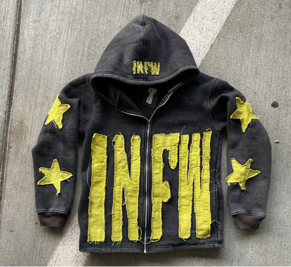 Lucky Star Patches Casual Street Zip Hoodie