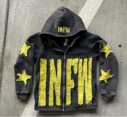 Lucky Star Patches Casual Street Zip Hoodie
