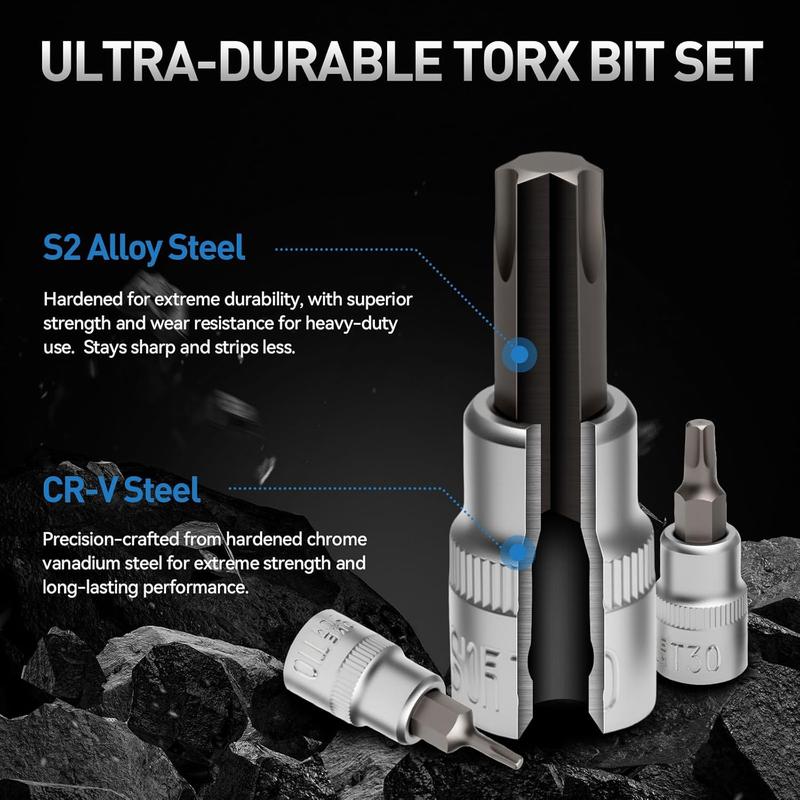 Drive Torx Star Bit sockets CR-V E-Socket Set Handheld Tool - 34 Pcs, Star Socket Set For Hand Use Work On Cars, Trucks, Machinery, and Other Jobs With Storage Case, Blue