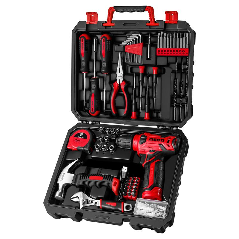 DEKOPRO 126-Piece 8V Cordless Drill Driver and  Tool Set, All-in-One Portable Repair Tool Kit, Professional Household Basic Hand Repair Tool Set