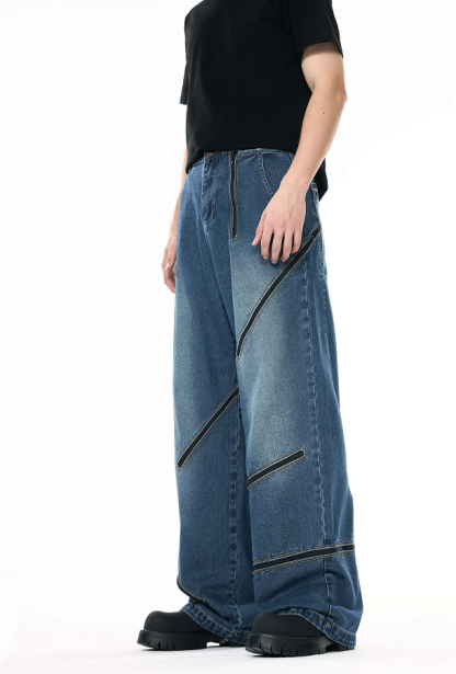 Minimalist Style Knife-cut Zipper Jeans