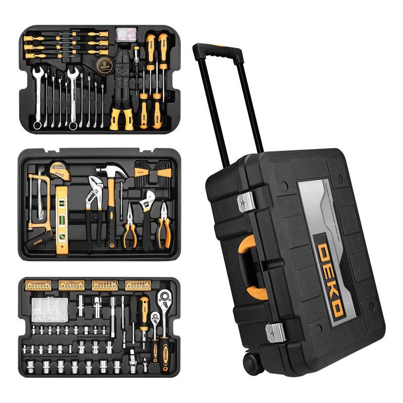 DEKO 258-Piece Tool Kit - Rolling Trolley Box, Portable Mechanic Set with Socket Wrenches & Hand Tools for Auto Repair, Truck Accessories 53  pcstoolset