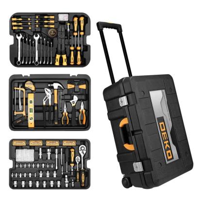 DEKO 258-Piece Tool Kit - Rolling Trolley Box, Portable Mechanic Set with Socket Wrenches & Hand Tools for Auto Repair, Truck Accessories 53  pcstoolset
