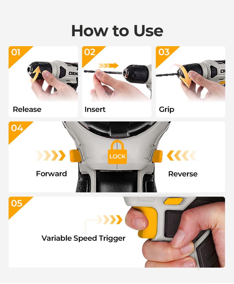 DEKOPRO 126-Piece 8V Cordless Drill Driver and  Tool Set, All-in-One Portable Repair Tool Kit, Professional Household Basic Hand Repair Tool Set