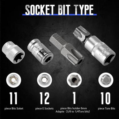 Drive Torx Star Bit sockets CR-V E-Socket Set Handheld Tool - 34 Pcs, Star Socket Set For Hand Use Work On Cars, Trucks, Machinery, and Other Jobs With Storage Case, Blue