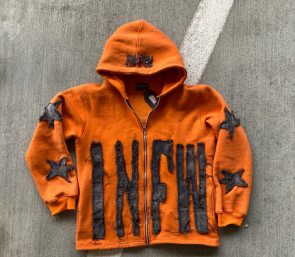 Lucky Star Patches Casual Street Zip Hoodie