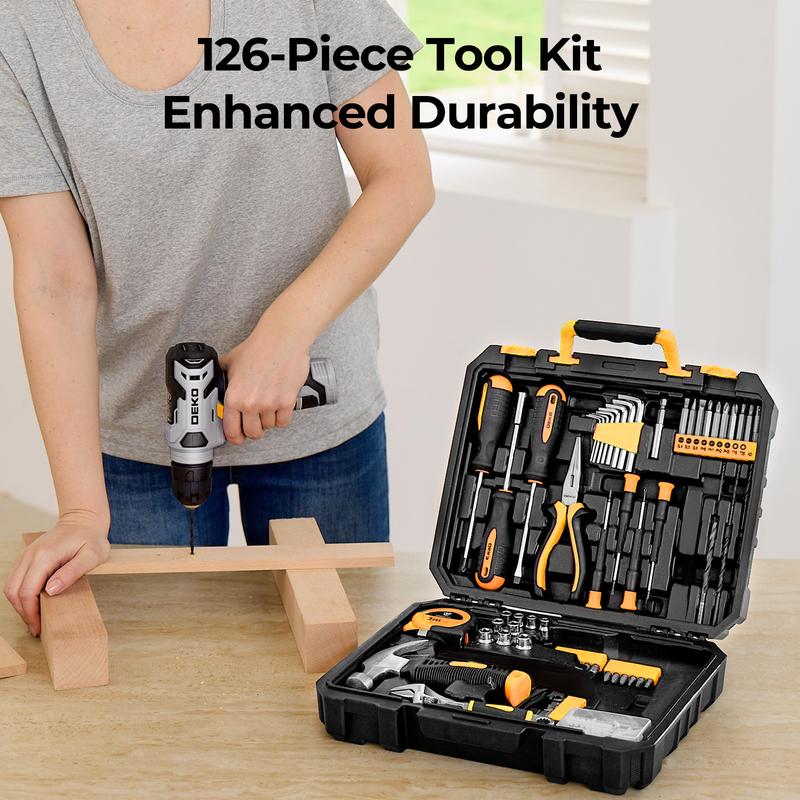 DEKOPRO 126-Piece 8V Cordless Drill Driver and  Tool Set, All-in-One Portable Repair Tool Kit, Professional Household Basic Hand Repair Tool Set