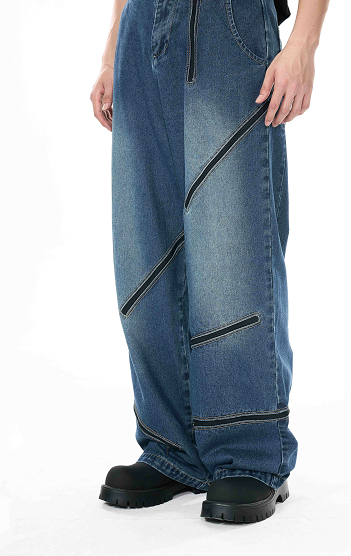 Minimalist Style Knife-cut Zipper Jeans