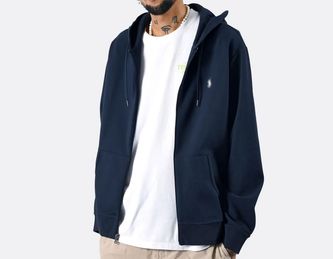 "RL" Double-Knit Full Zip Hoodie Aviator Navy