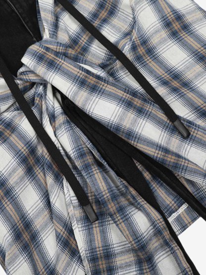 Faux Two-piece Plaid Detachable Scimitar Jeans