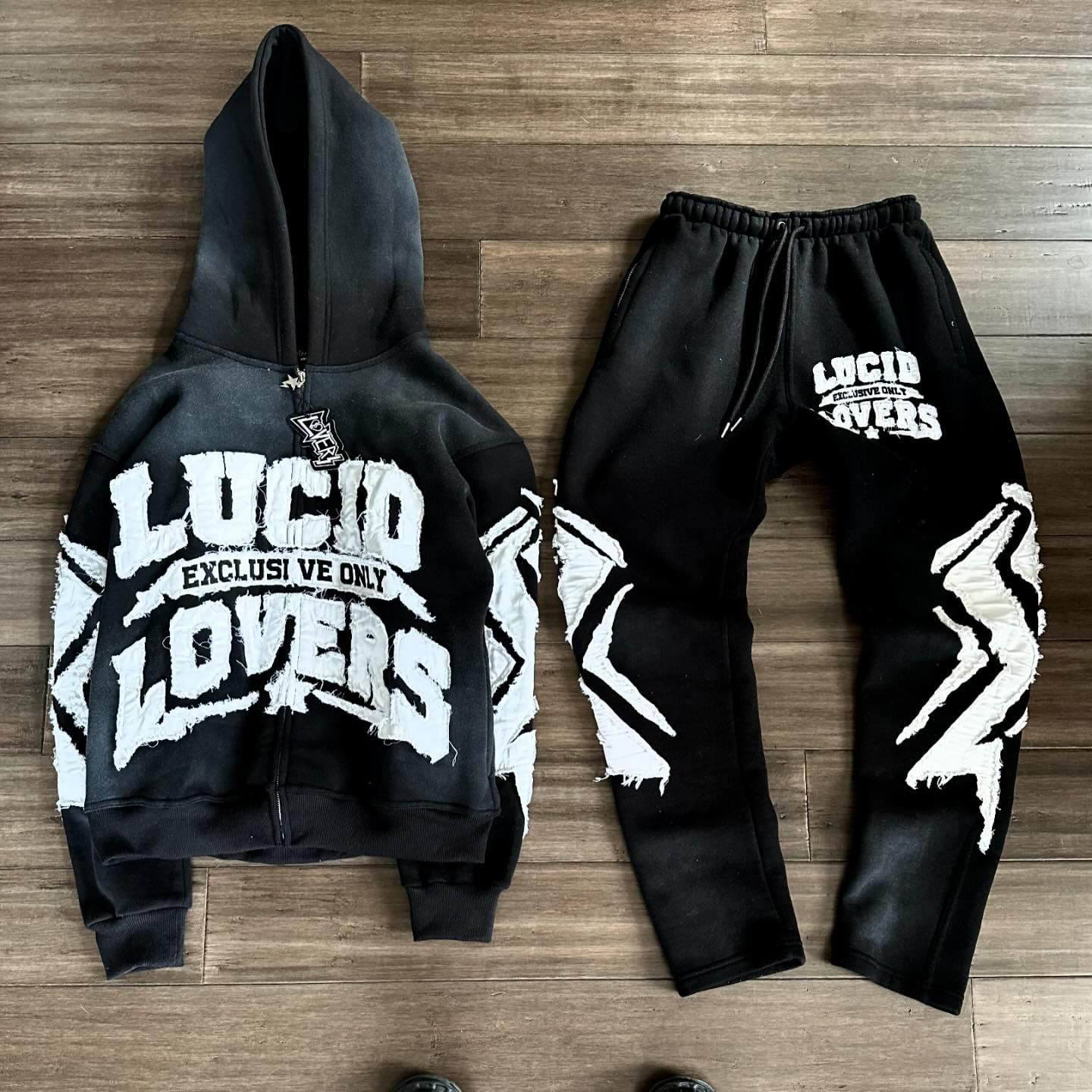 Personalized retro patch zipper hoodie set