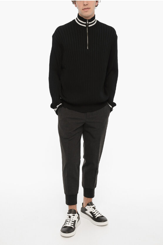 Ribbed Blouson Fit Half Zip Sweater