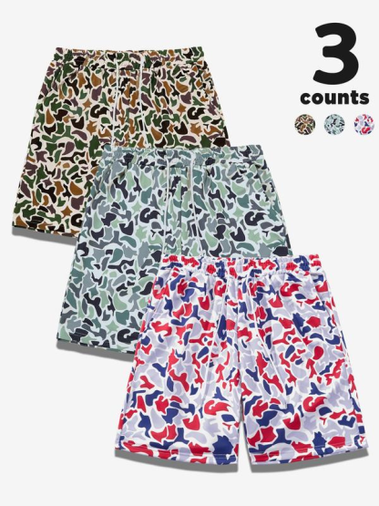 Men's Camo Print Shorts, Regular Fit Casual Street Shorts for Summer