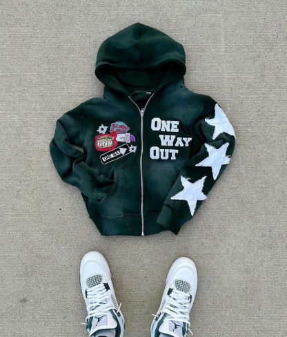 Streetwear Patched Zip-Up Hoodie