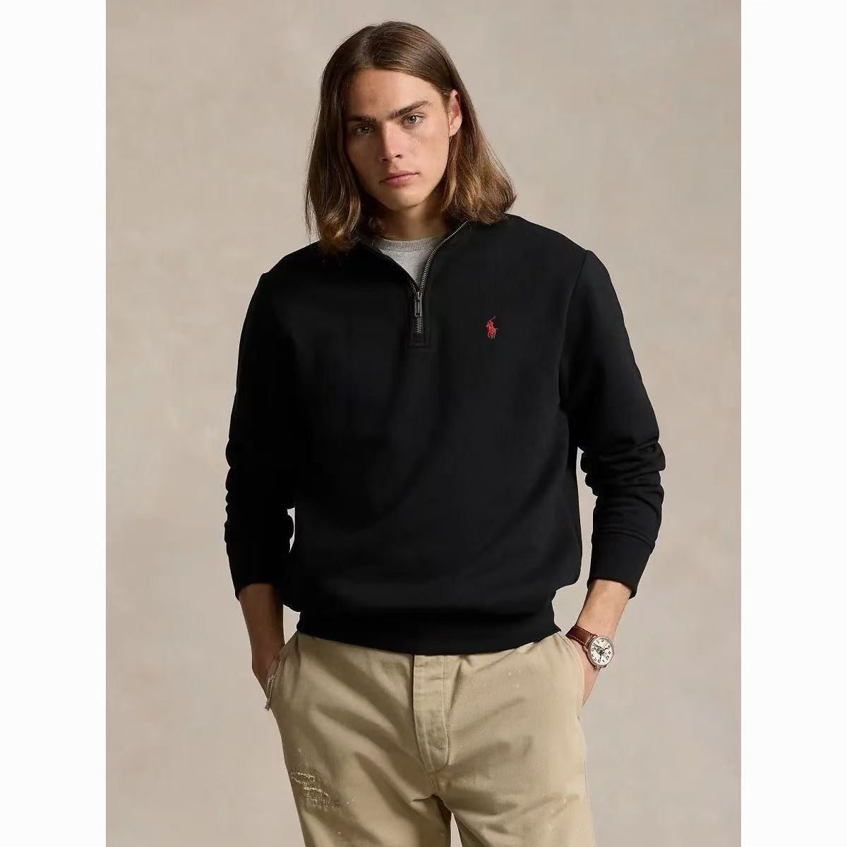 Polo Cotton Quarter-Zip Sweatshirt red