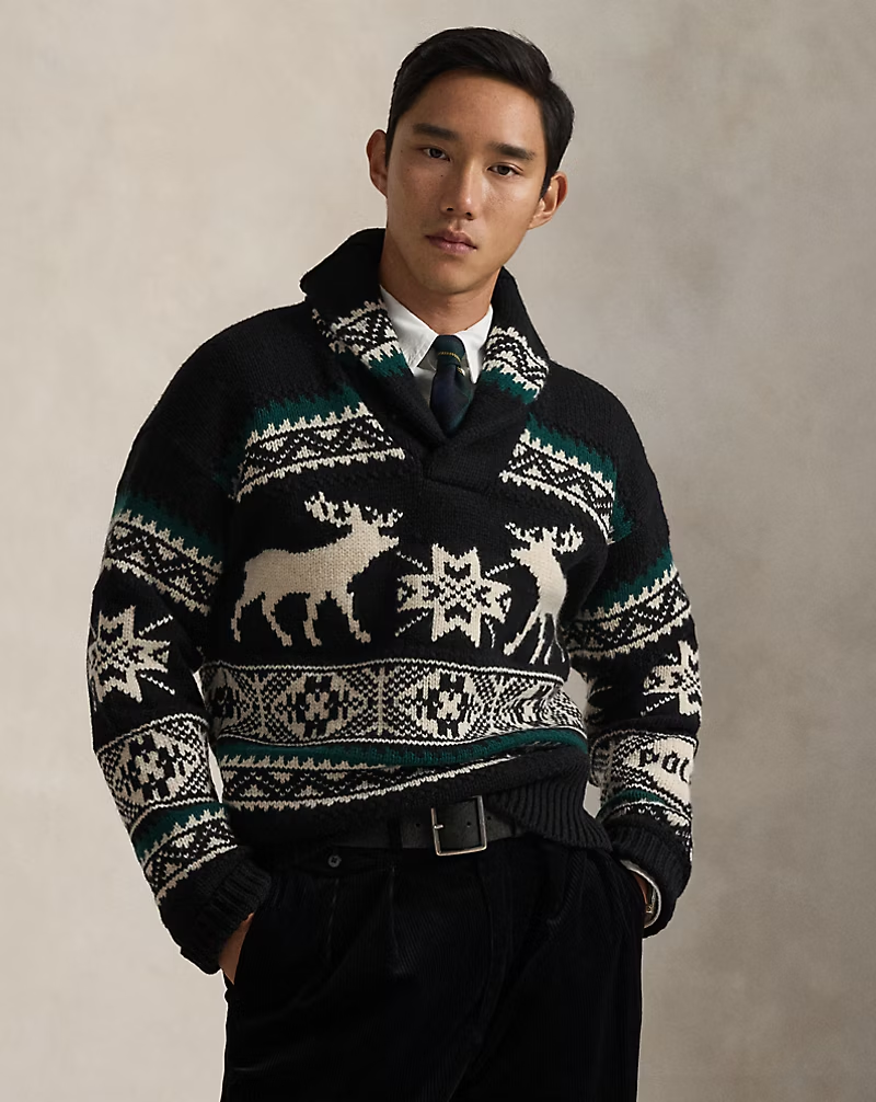 Wool-Blend Elk-Graphic Sweater