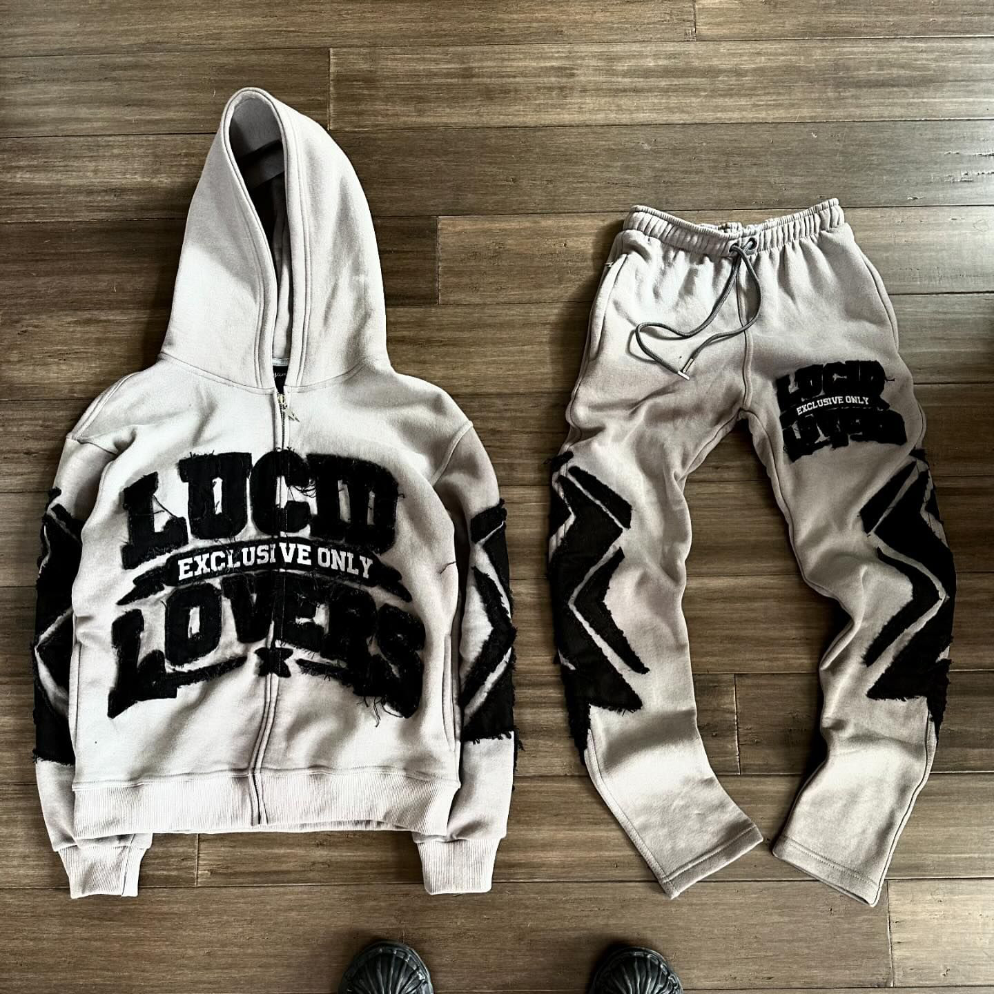 Personalized retro patch zipper hoodie set