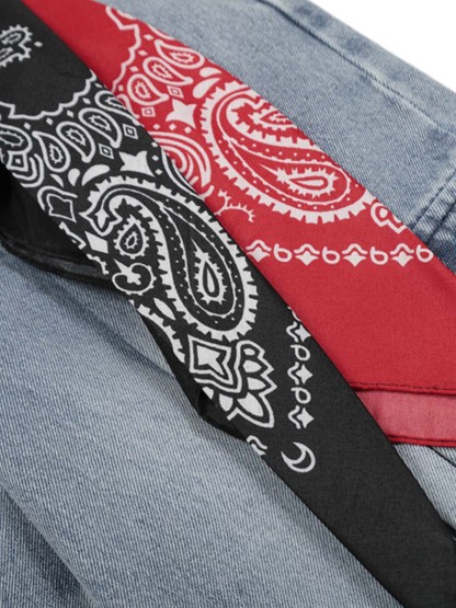 Side-Scarf Pleated Baggy Jeans