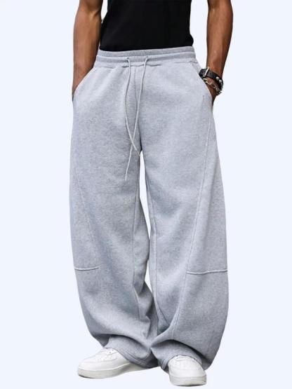 Unisex Drawstring Waist Winter Warm Straight Wide-Leg Loose Fit Jogger Pants with Pockets