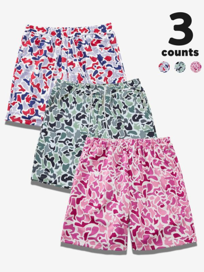 Men's Camo Print Shorts, Regular Fit Casual Street Shorts for Summer