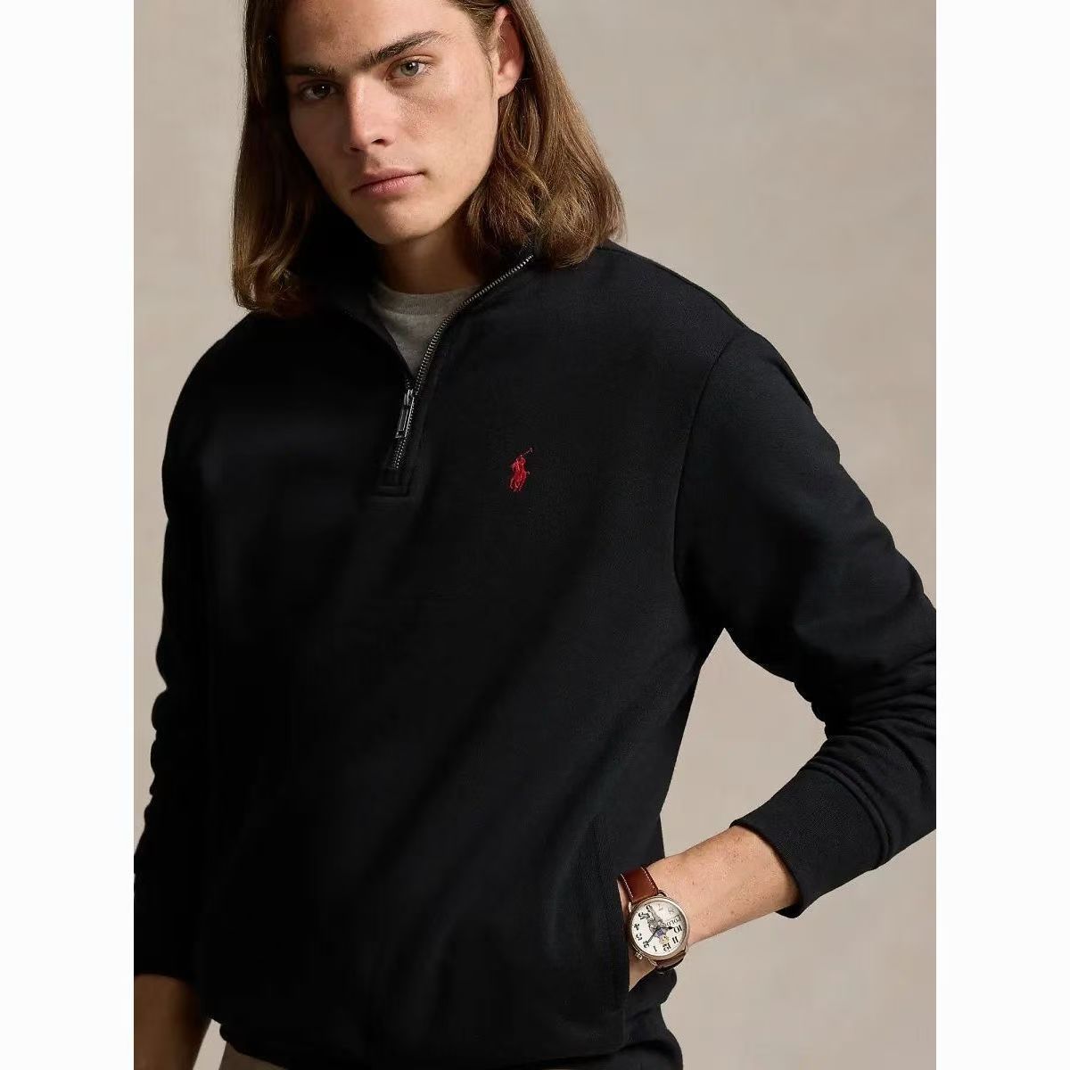 Polo Cotton Quarter-Zip Sweatshirt red