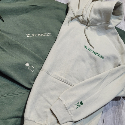 Custom Embroidered Couple Roman Numeral Sweatshirt/Hoodie