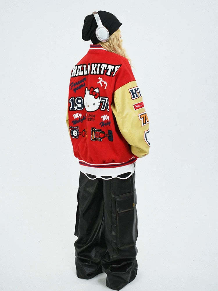 Varsity Jacket Baseball Bomber Jacket Vintage Unisex Streetwear Coats with Patchwork Hipster Utility Tops