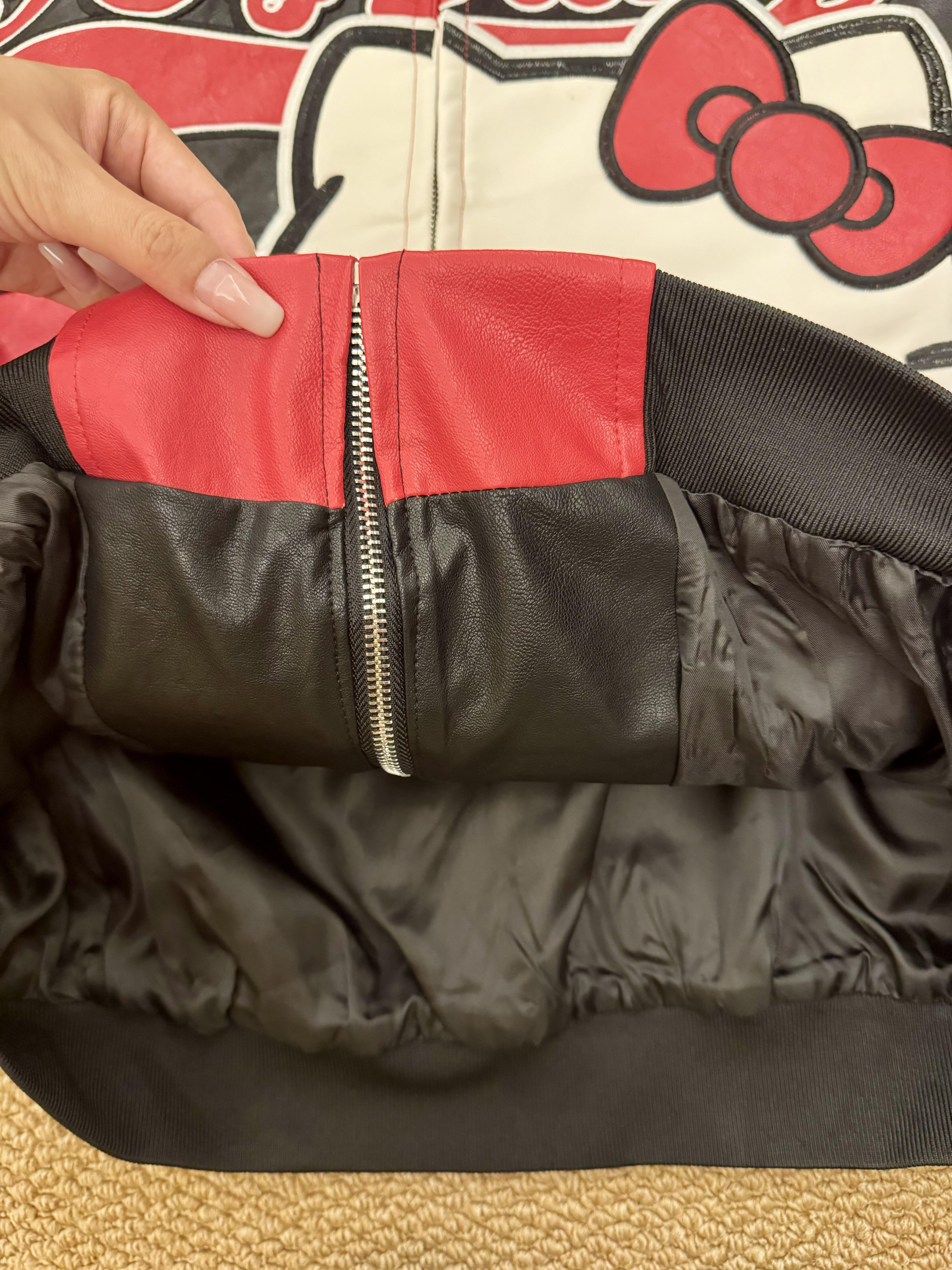 Red and Black Faux Leather Jacket Oversized Racing Motorcycle Jackets Moto Coats Unisex Trendy Streetwear Jacket