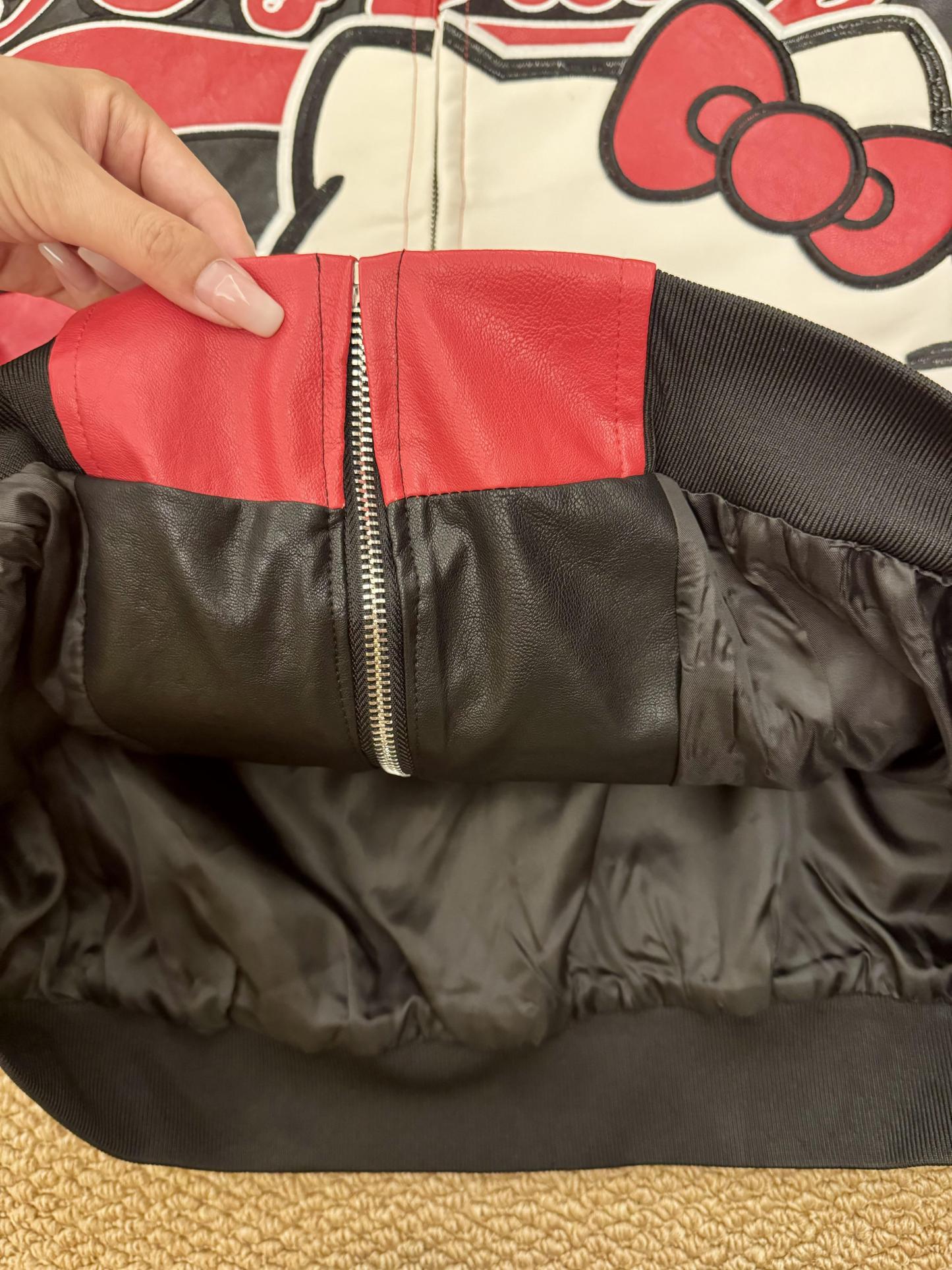Red and Black Faux Leather Jacket Oversized Racing Motorcycle Jackets Moto Coats Unisex Trendy Streetwear Jacket