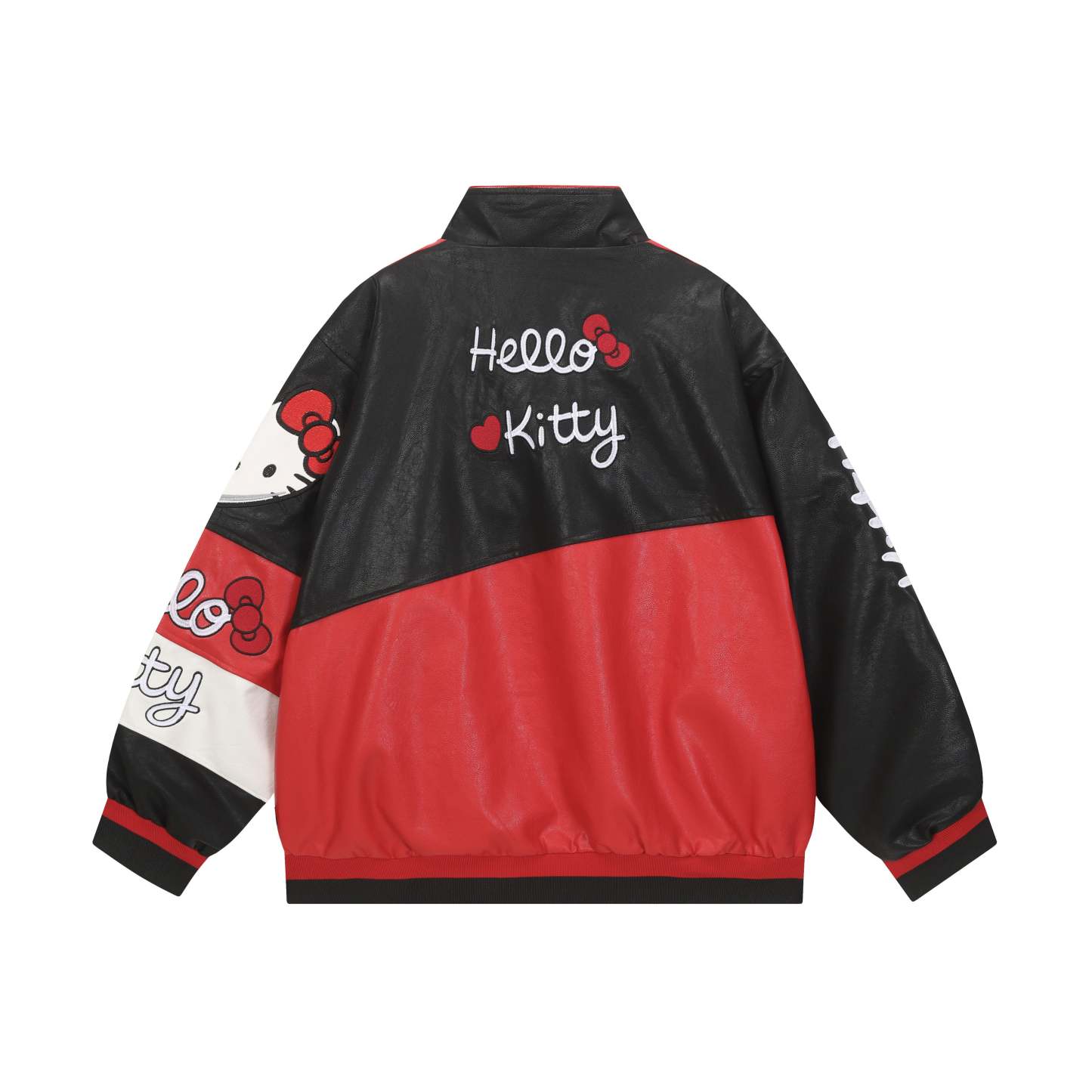 Red and Black Faux Leather Jacket Oversized Racing Motorcycle Jackets Moto Coats Unisex Trendy Streetwear Jacket