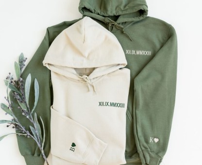 Custom Embroidered Couple Roman Numeral Sweatshirt/Hoodie