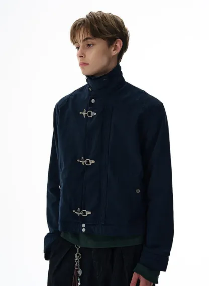 Fireman Clasp Mid-Crop High Collar Worker Jacket